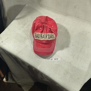 Unisex  'Bad Hair Day' Adjustable Red Cap With White Top Stitching By Kbethos